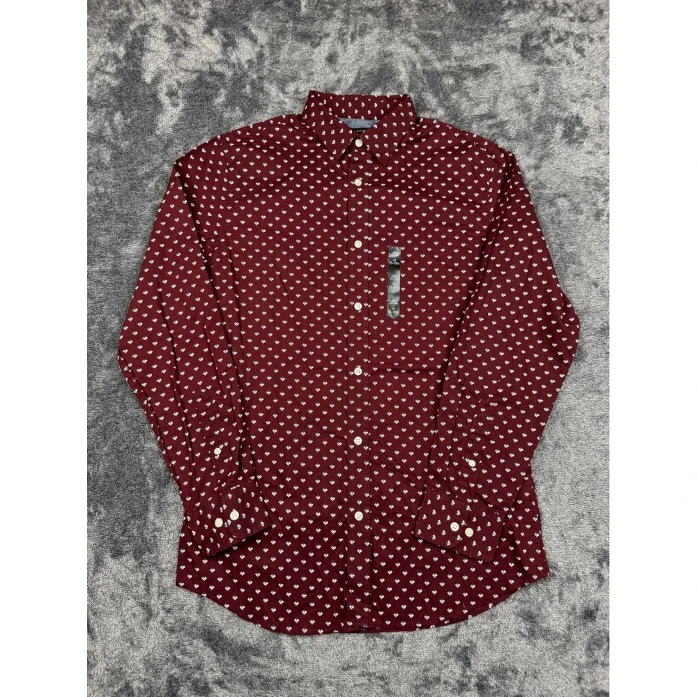 Banana Republic Shirt Mens M Burgundy Stretch Soft Wash Slim Fit Long Sleeve